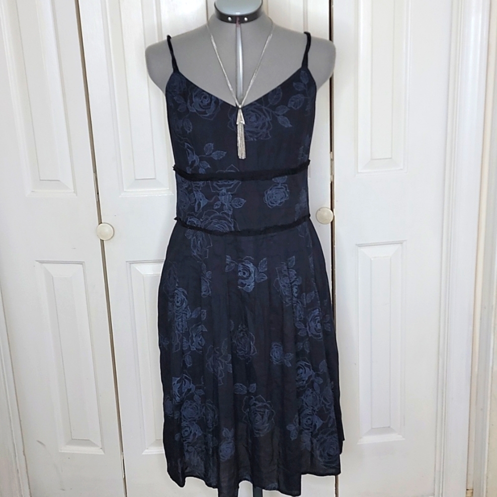 Honigman Witchy Goth Floral V Neck Spaghetti Strap Fairy Dress Size 3 Black